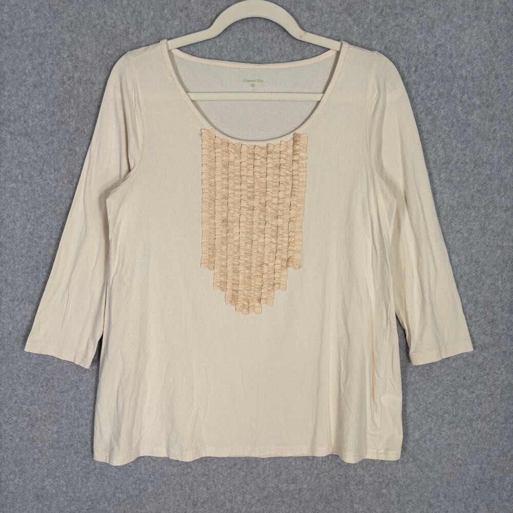 Garnet Hill Shirt‎ Small Cream Ivory Ruffle Tuxedo Jersey Stretch Basic Neutral